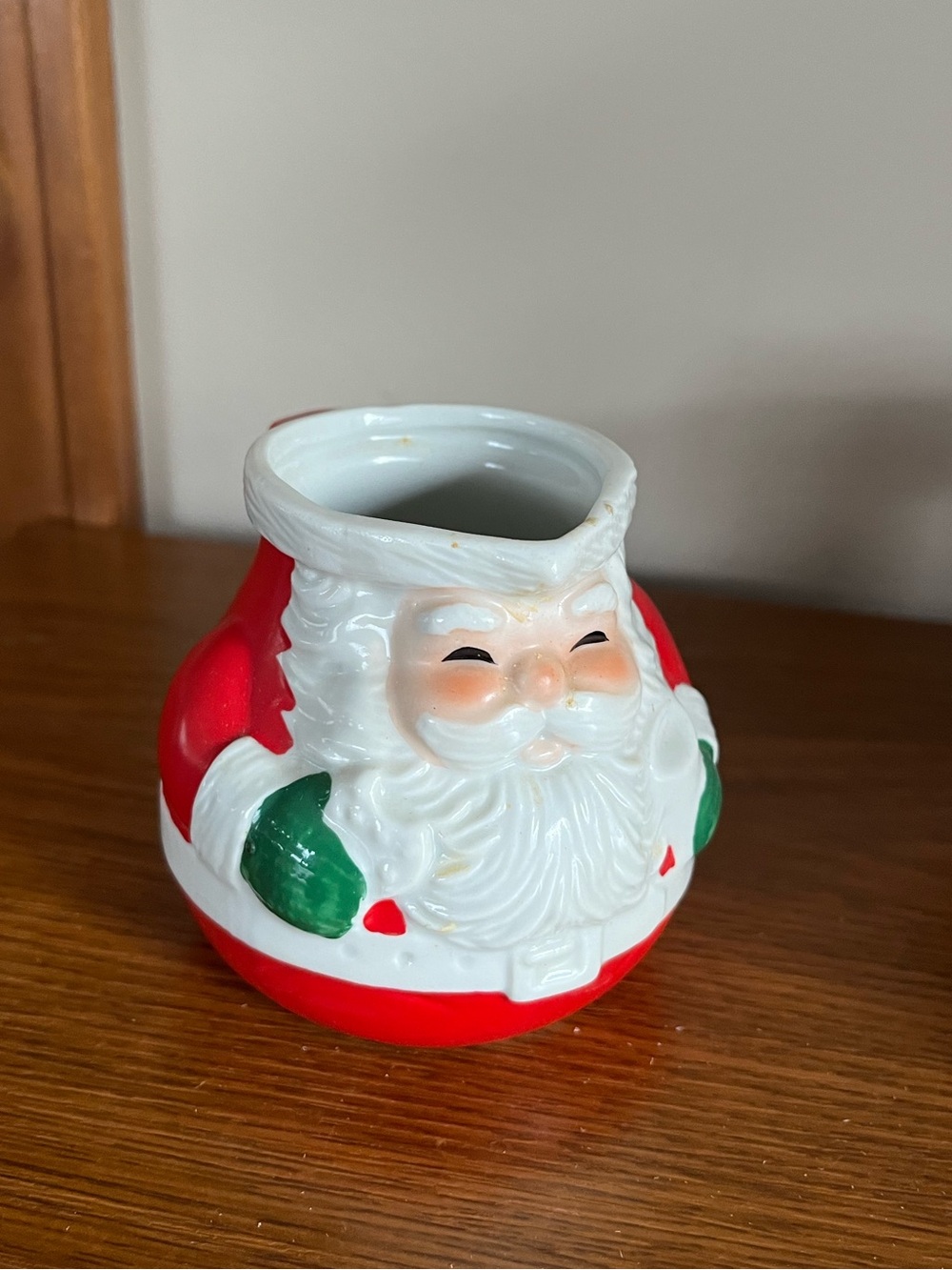 Red and White Santa Ceramic Creamer Pitcher- Holiday Home Accent